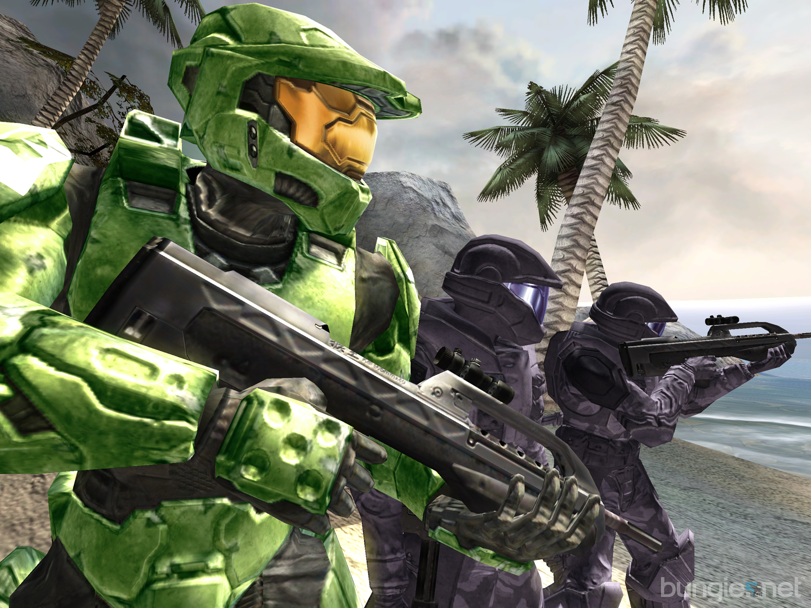 Jefe Maestro junto a dos ODST del Halo 2 original de 2004